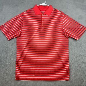Nike Golf Polo Shirt Mens Medium Red Striped Mesh Lake Hickory Country Club Golf